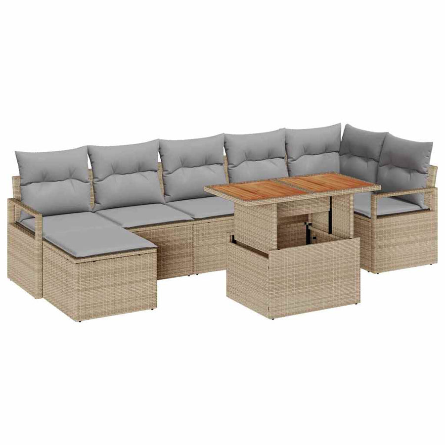 Tuin Eetset met kussen 8 pcs Beige en Grijs