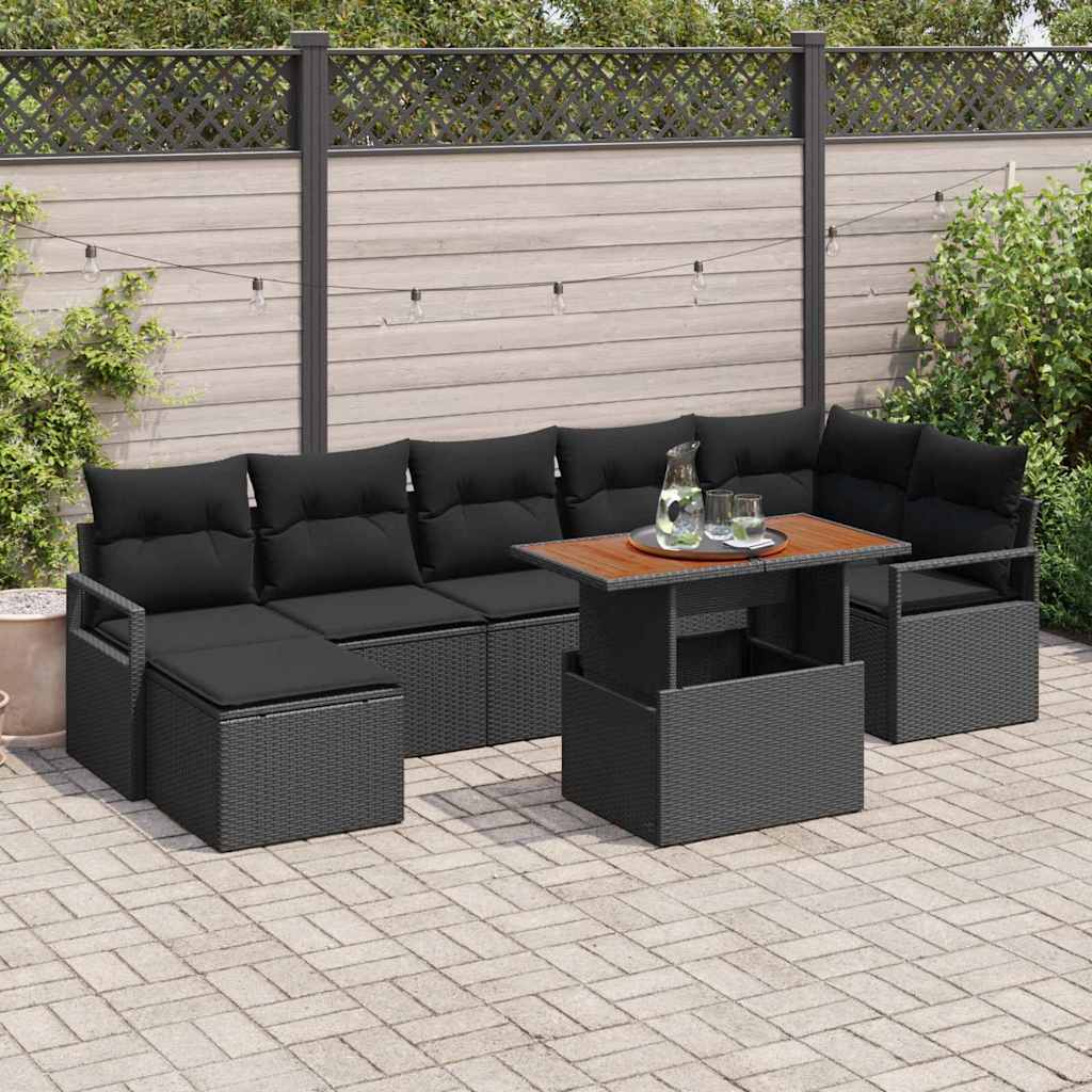 Tuin Eetset met kussen 8 pcs Zwart en Bruin