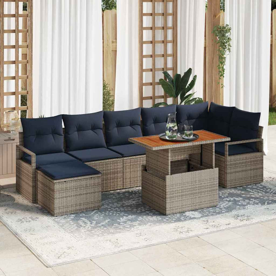 Tuin Eetset met kussen 8 pcs Grijs en Marineblauw