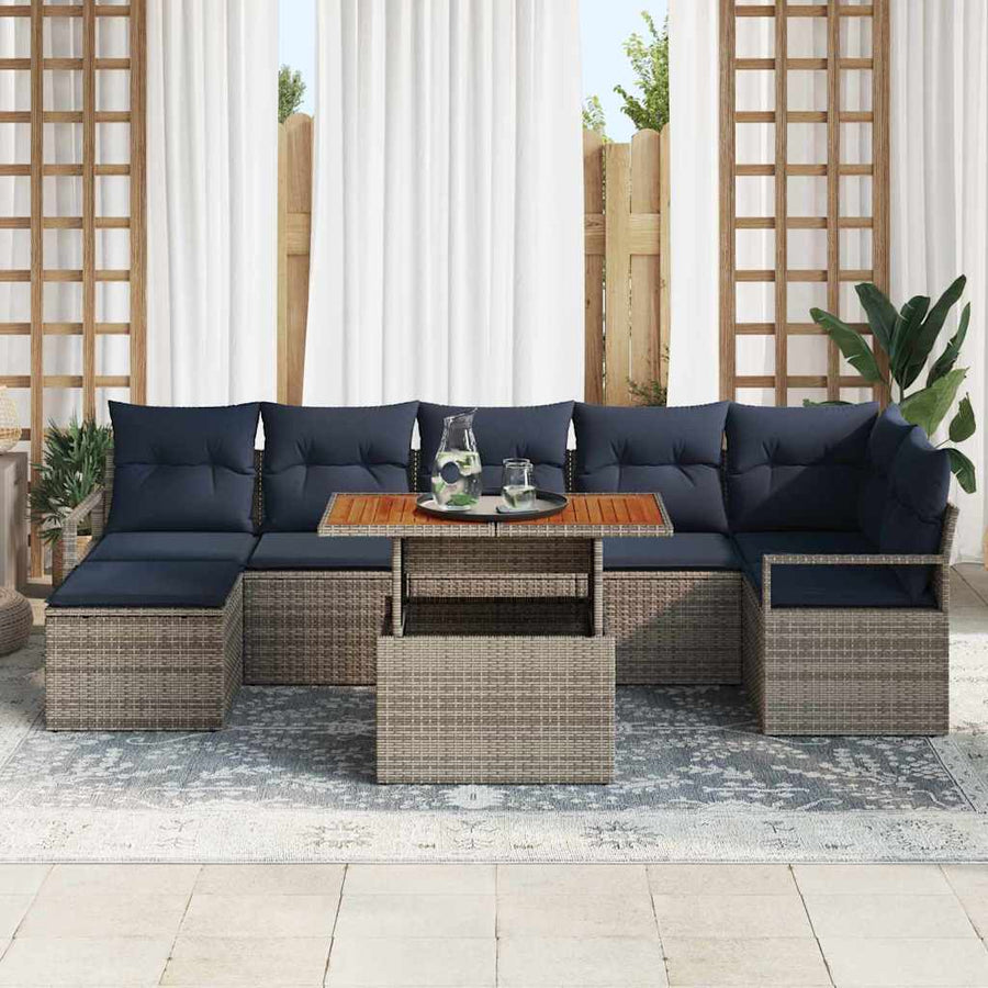 Tuin Eetset met kussen 8 pcs Grijs en Marineblauw