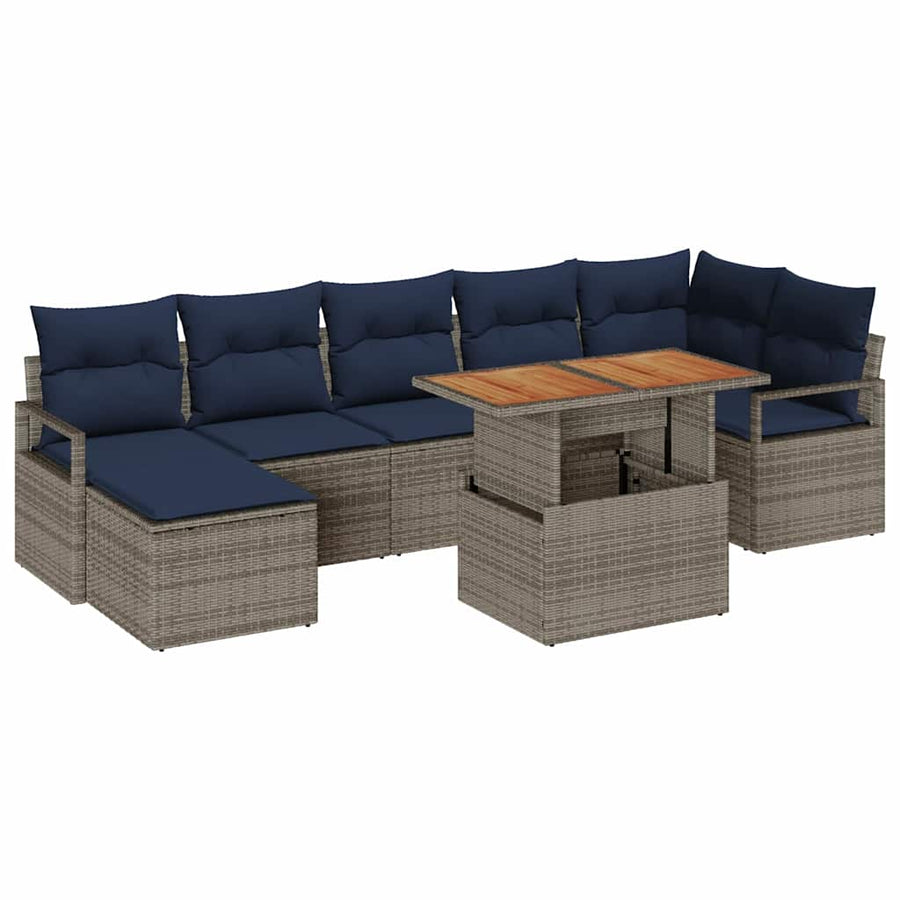 Tuin Eetset met kussen 8 pcs Grijs en Marineblauw