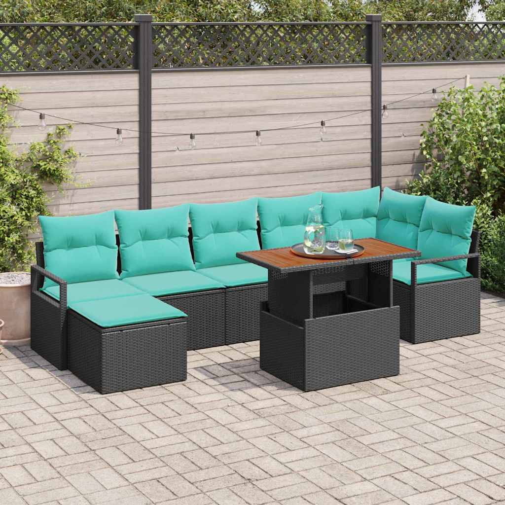 Tuin Eetset met kussen 8 pcs Zwart en Blauwgroen