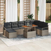 Loungeset 9-delig poly rattan grijs bruin acaciahout