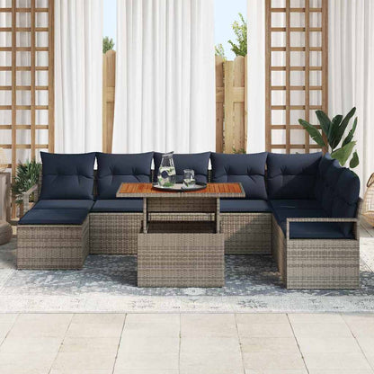 Tuin Eetset met kussen 9 pcs Grijs en Marineblauw