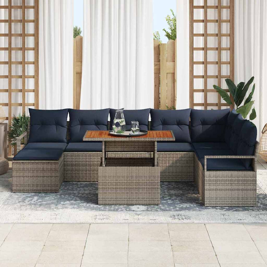 Tuin Eetset met kussen 9 pcs Grijs en Marineblauw