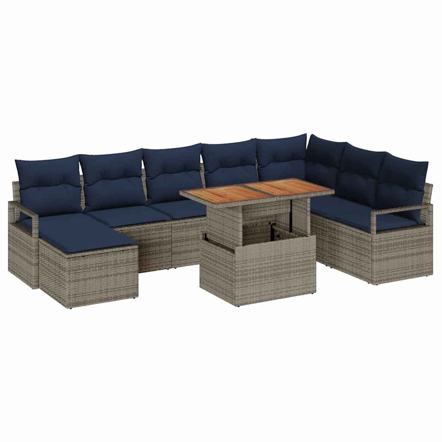 Tuin Eetset met kussen 9 pcs Grijs en Marineblauw