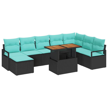 Tuin Eetset met kussen 9 pcs Zwart en Blauwgroen