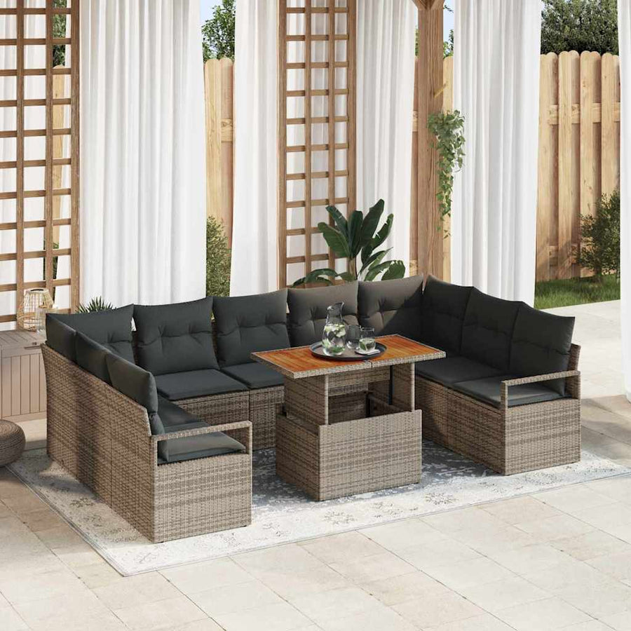Tuin Sofa Set met kussen met kussen 10 pcs Grijs en Bruin