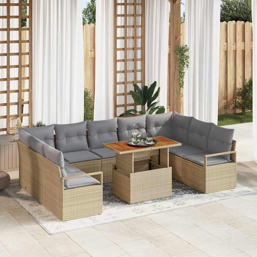 Tuin Sofa Set met kussen met kussen 10 pcs Beige en Grijs