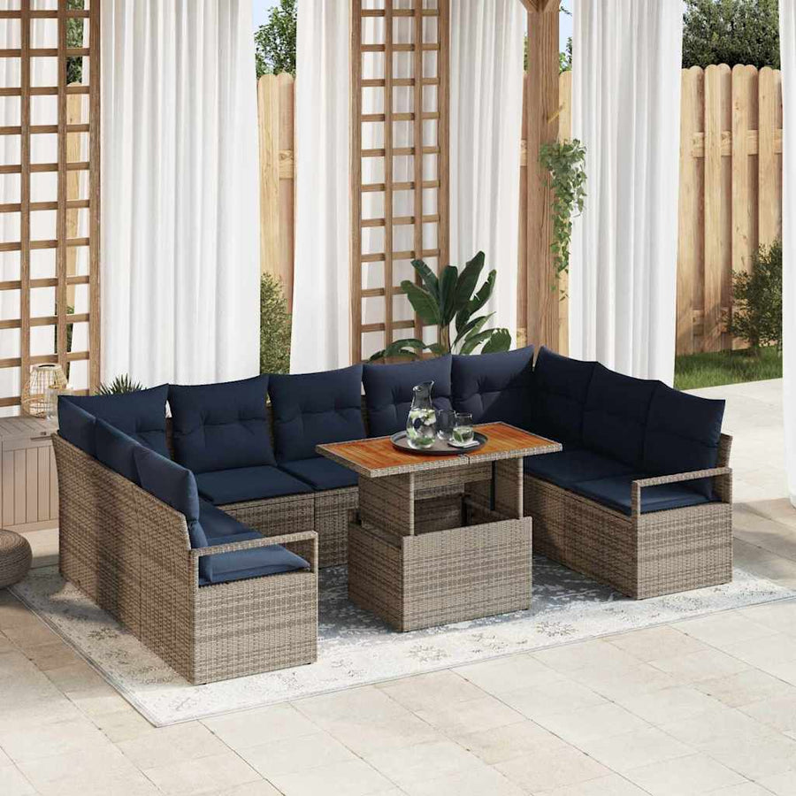 Tuin Sofa Set met kussen 10 pcs Grijs en Marineblauw