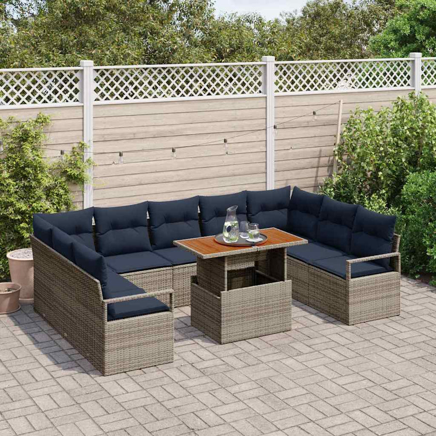 Tuin Sofa Set met kussen 10 pcs Grijs en Marineblauw