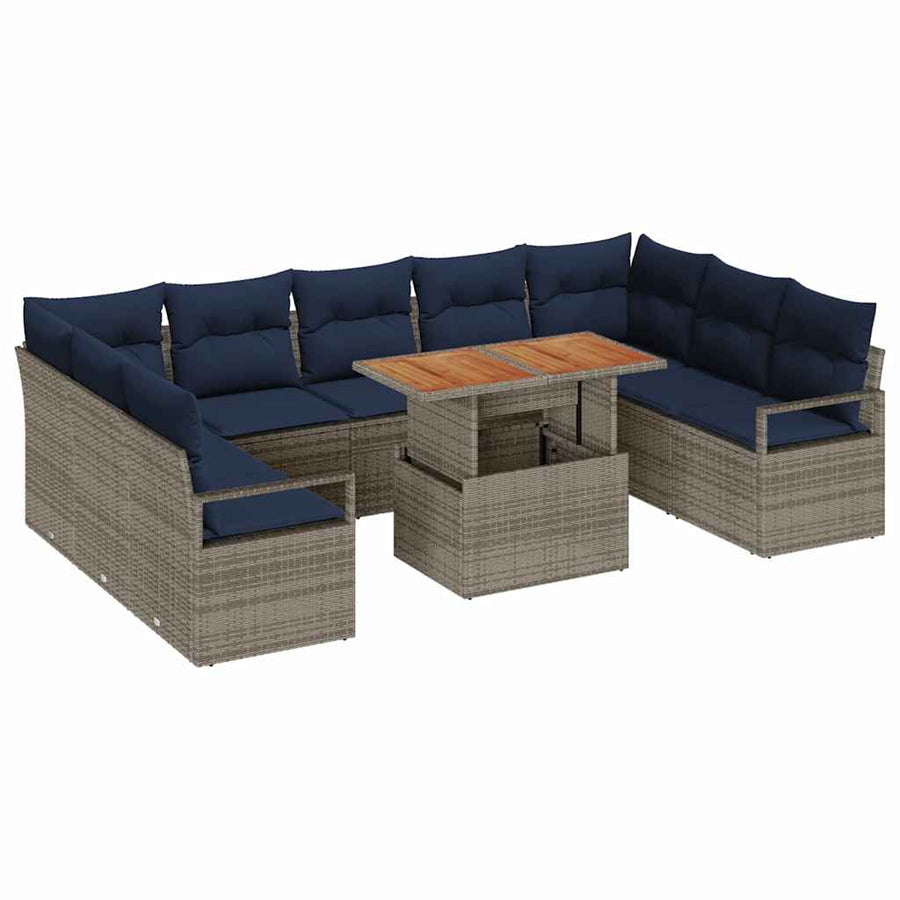 Tuin Sofa Set met kussen 10 pcs Grijs en Marineblauw