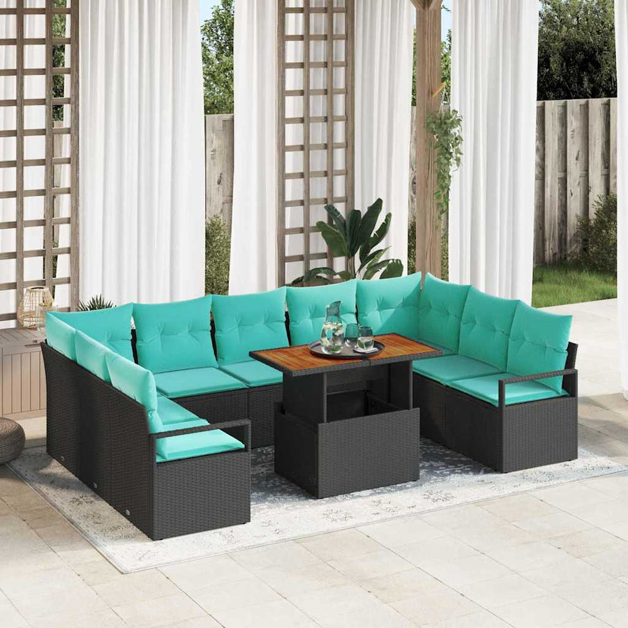 Tuin Sofa Set met kussen 10 pcs Zwart en Blauwgroen