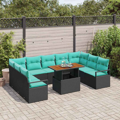 Tuin Sofa Set met kussen 10 pcs Zwart en Blauwgroen