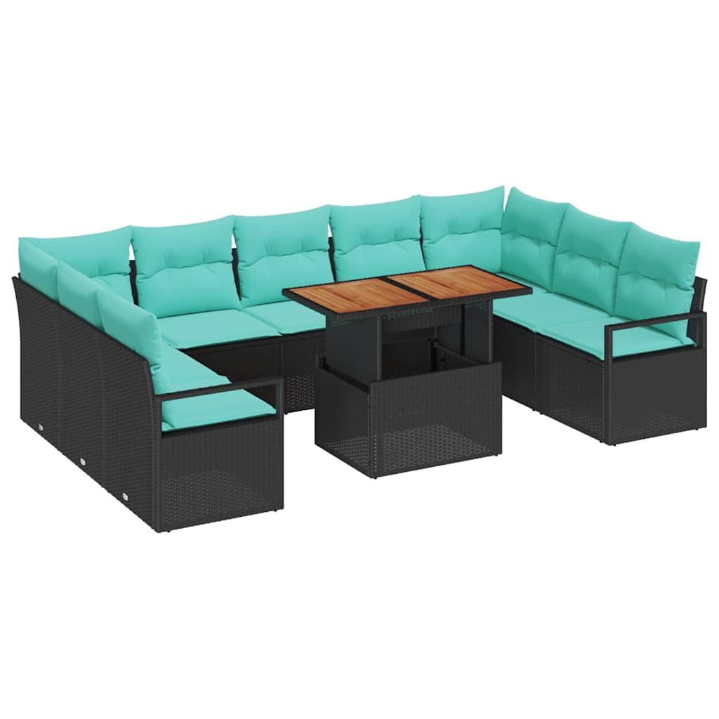 Tuin Sofa Set met kussen 10 pcs Zwart en Blauwgroen