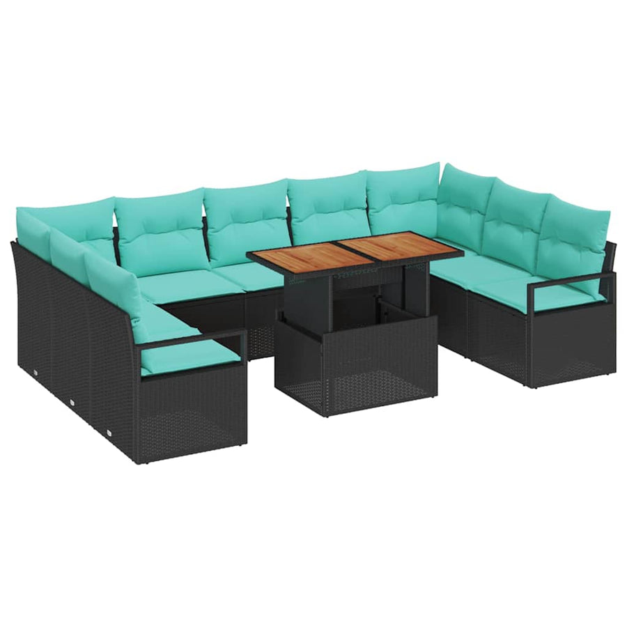 Tuin Sofa Set met kussen 10 pcs Zwart en Blauwgroen