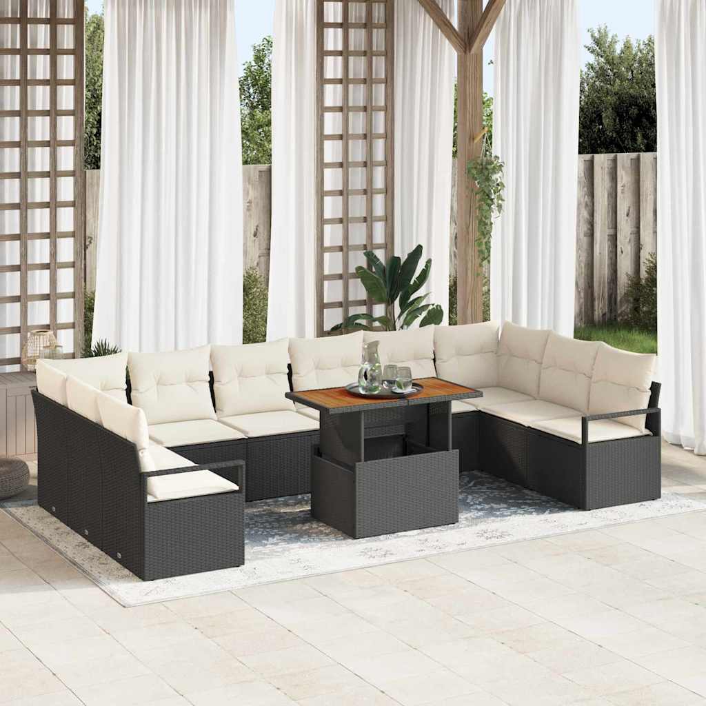 Tuin Sofa Set met kussen met kussen 11 pcs Zwart en Crème