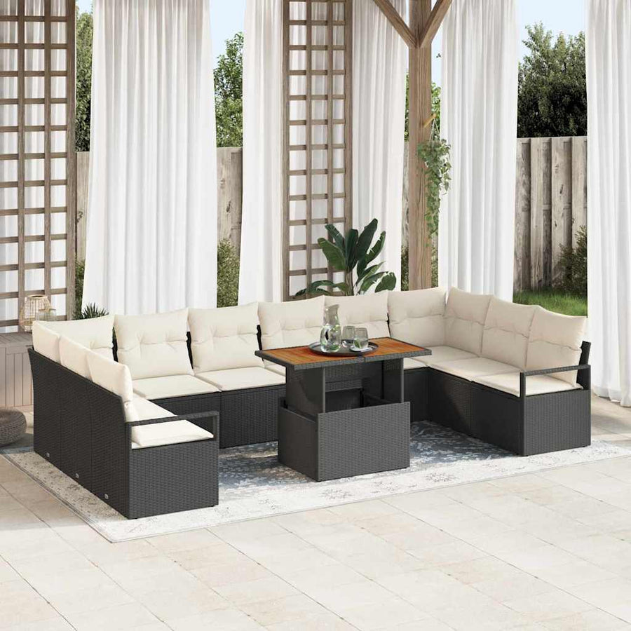 Tuin Sofa Set met kussen met kussen 11 pcs Zwart en Crème