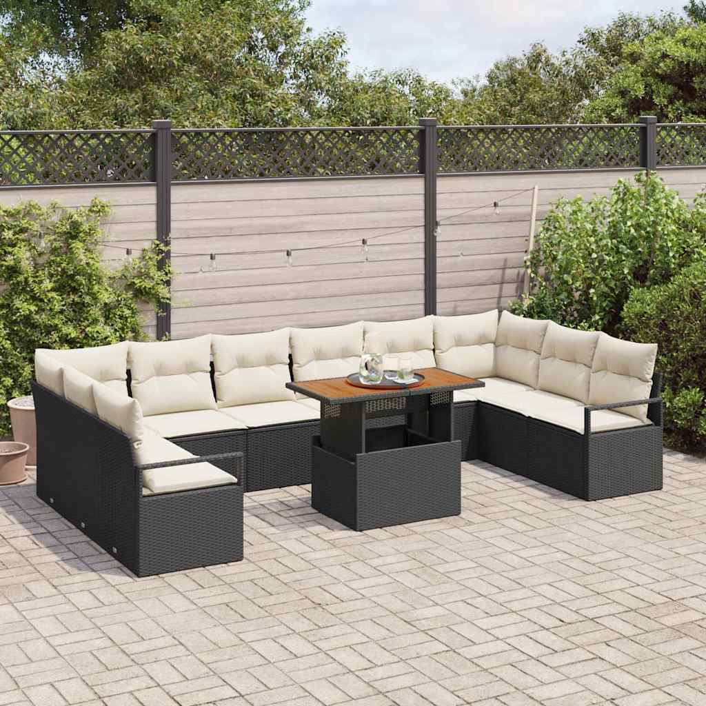 Tuin Sofa Set met kussen met kussen 11 pcs Zwart en Crème