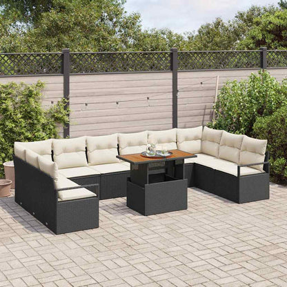 Tuin Sofa Set met kussen met kussen 11 pcs Zwart en Crème