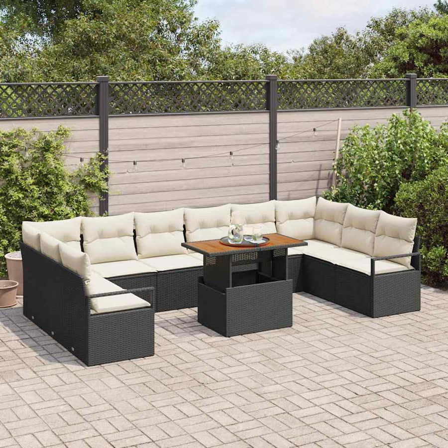 Tuin Sofa Set met kussen met kussen 11 pcs Zwart en Crème