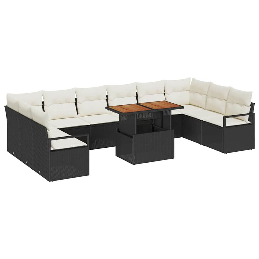 Tuin Sofa Set met kussen met kussen 11 pcs Zwart en Crème