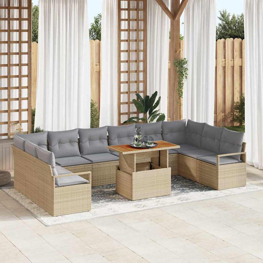 Tuin Sofa Set met kussen met kussen 11 pcs Beige en Grijs