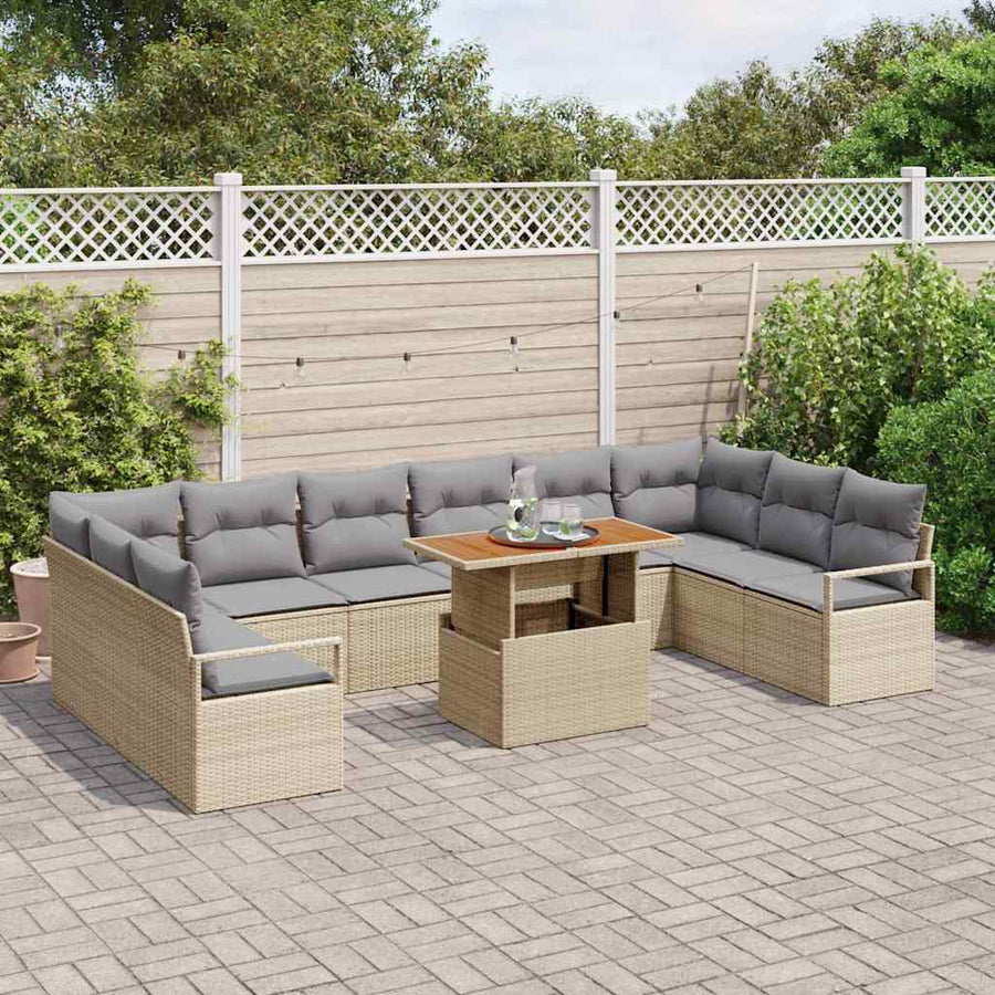 Tuin Sofa Set met kussen met kussen 11 pcs Beige en Grijs