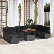 Tuin loungeset poly rattan zwart bruin 11-delig