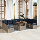 Tuin Eetset 11-delig poly rattan acaciahout grijs marineblauw