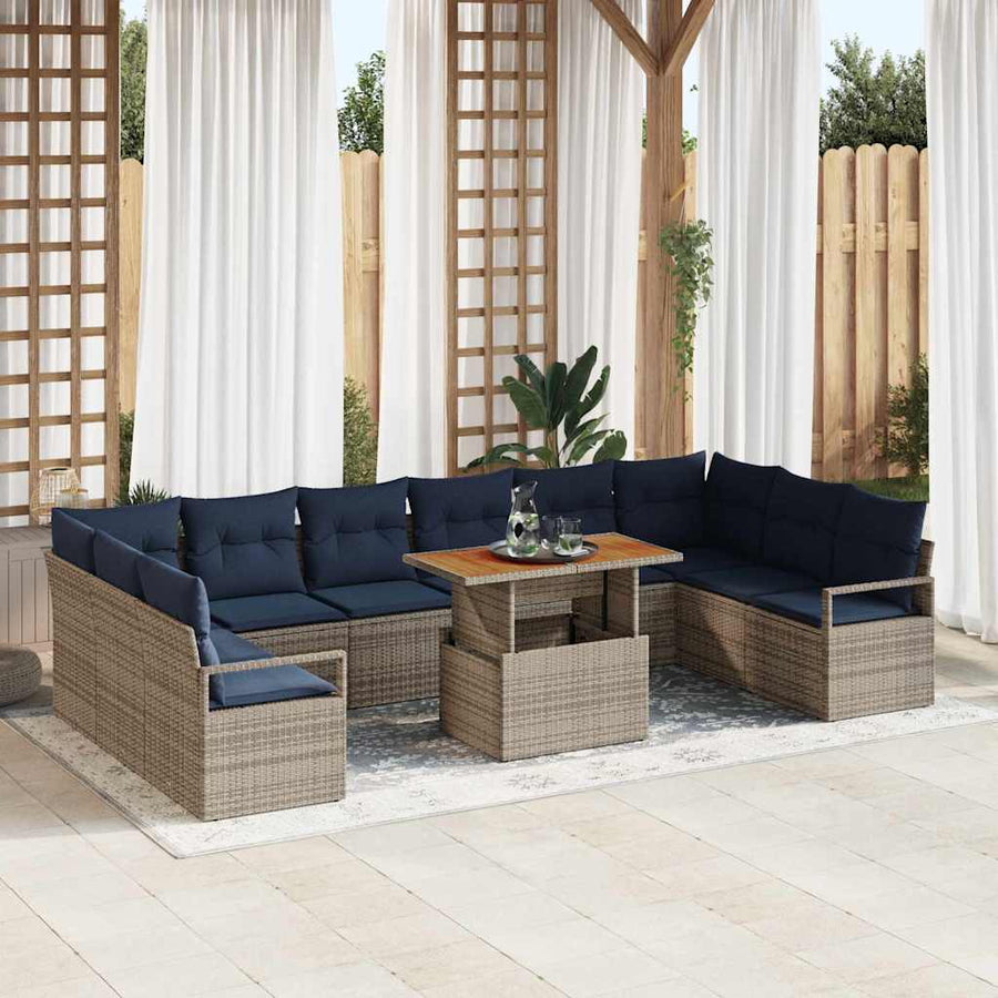 Tuin Eetset met kussen 11 pcs Grijs en Marineblauw