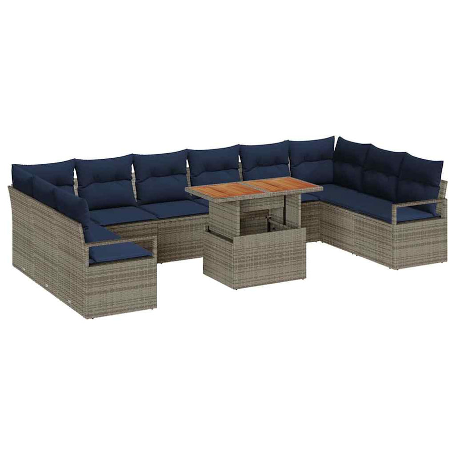 Tuin Eetset met kussen 11 pcs Grijs en Marineblauw