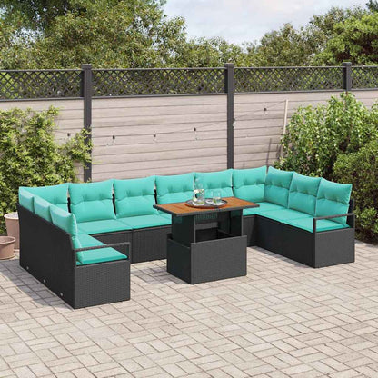 Tuin Eetset met kussen 11 pcs Zwart en Blauwgroen