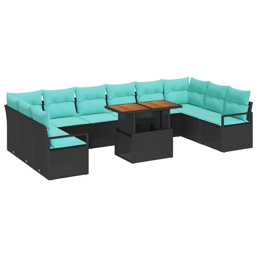 Tuin Eetset met kussen 11 pcs Zwart en Blauwgroen
