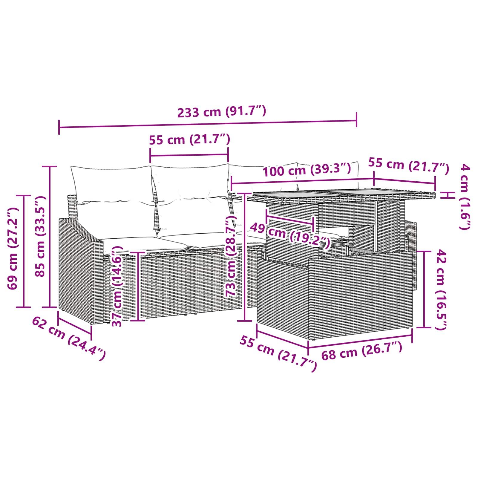 Tuin Sofa Set met kussen 5 pcs Zwart en Blauwgroen