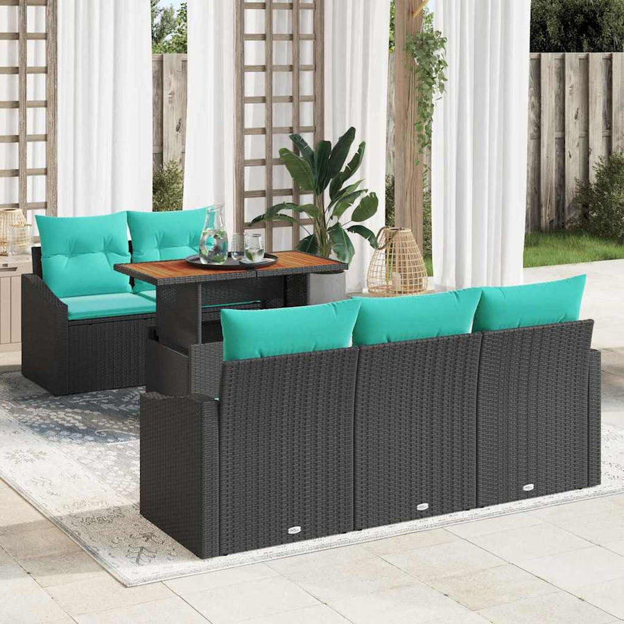 Tuin Eetset met kussen 6 pcs Zwart en Blauwgroen
