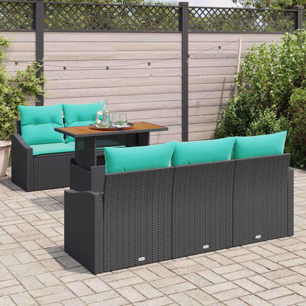 Tuin Eetset met kussen 6 pcs Zwart en Blauwgroen