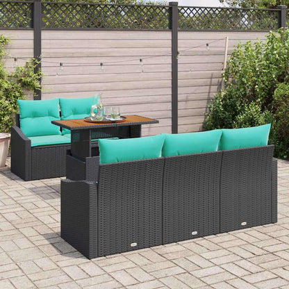 Tuin Eetset met kussen 6 pcs Zwart en Blauwgroen