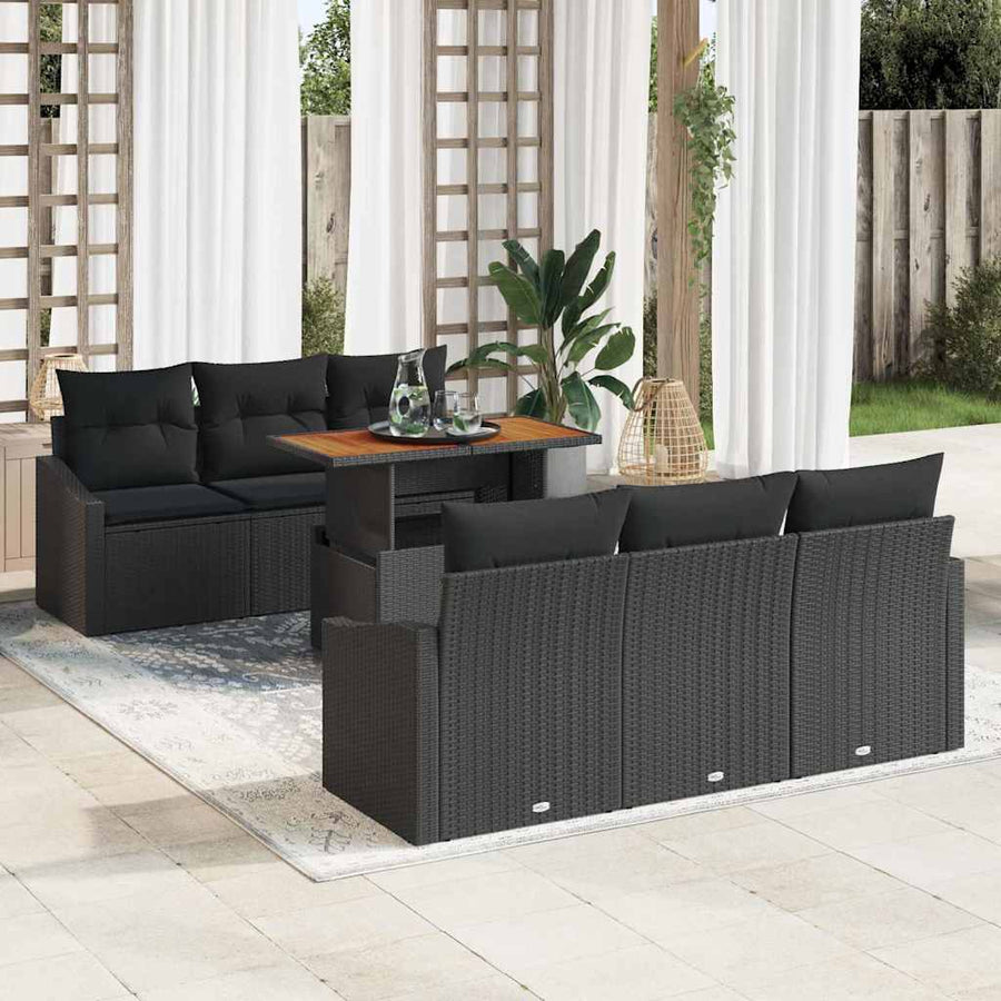 Tuin Sofa Set met kussen met kussen 7 pcs Zwart en Bruin