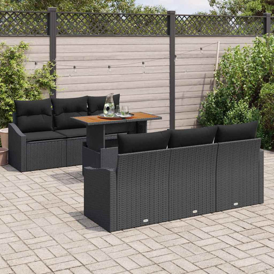 Tuin Sofa Set met kussen met kussen 7 pcs Zwart en Bruin