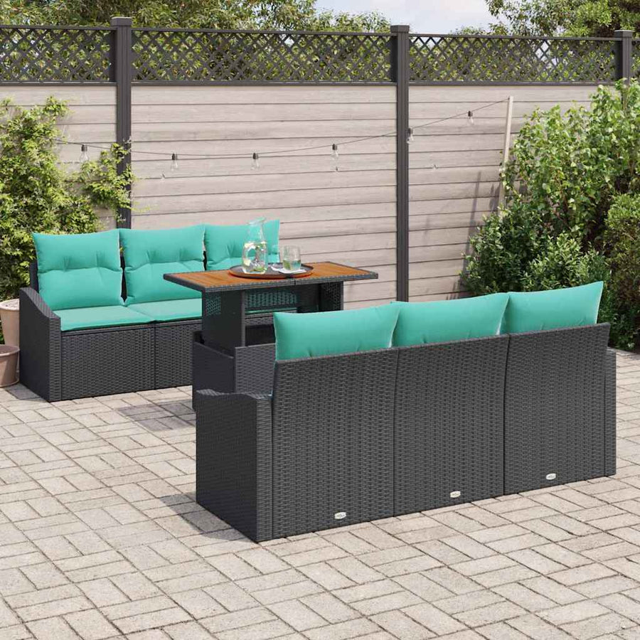 Tuin Eetset met kussen 7 pcs Zwart en Blauwgroen