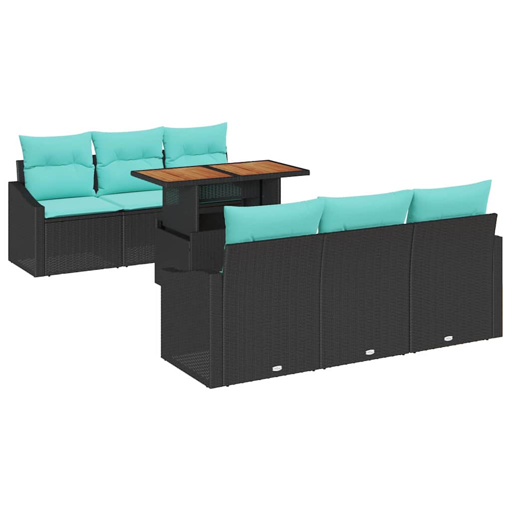 Tuin Eetset met kussen 7 pcs Zwart en Blauwgroen