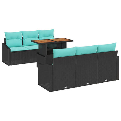 Tuin Eetset met kussen 7 pcs Zwart en Blauwgroen