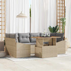 Tuin Eetset 7-delig poly rattan acaciahout beige grijs
