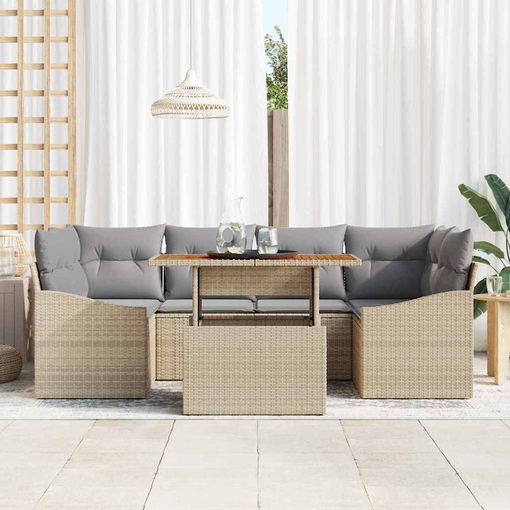 Tuin Eetset met kussen 7 pcs Beige en Grijs