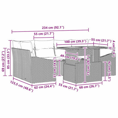 Tuin Eetset met kussen 7 pcs Beige en Grijs