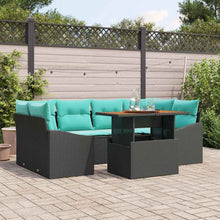 Tuin Eetset met kussen 7 pcs Zwart en Blauwgroen