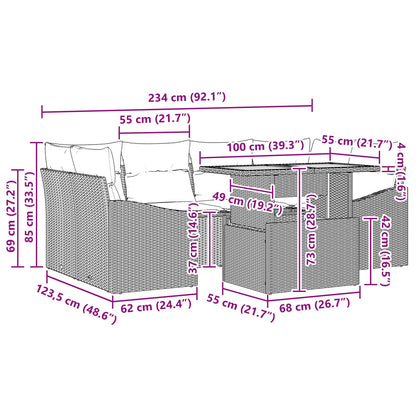 Tuin Eetset met kussen 7 pcs Zwart en Blauwgroen
