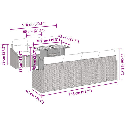 Tuin Eetset met kussen 8 pcs Zwart en Blauwgroen