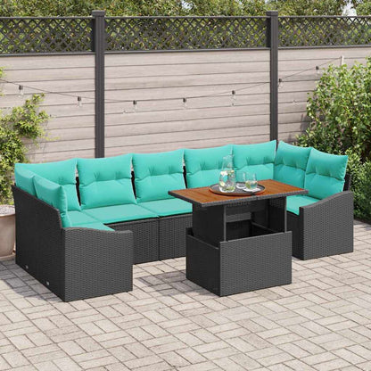 Tuin Eetset met kussen 8 pcs Zwart en Teal